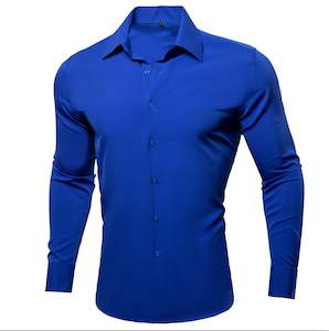 Menswear: Simon .Von Blue Solid Silk Shirt- CY-0747