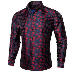 SIMON.VON RED BLUE FLORAL SILK MEN'S SHIRT- CY-2015