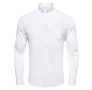 White Solid Men's Long Sleeve Dress Shirt- CY-1309