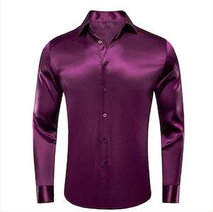 New Purple Satin Silk Men's Long Sleeve Shirt-CY-0521