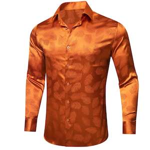 Simon.Von Orange Feather Silk Men's Shirt-0691