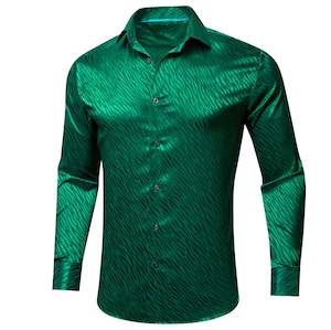 Simon.Von Grass Green Ripple Silk Men's Shirt- CY-0676