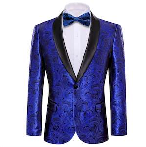 Simon Von Men's Dress Party Cobalt Blue Floral Suit Jacket Slim One Button …