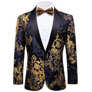 Simon Von Men's Dress Party Blue Gold Paisley Suit Jacket Slim One Button S…