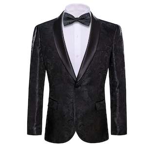 Menswear: Simon Von Wedding Suit Black Paisley Jacquard Blazer - XX-0021