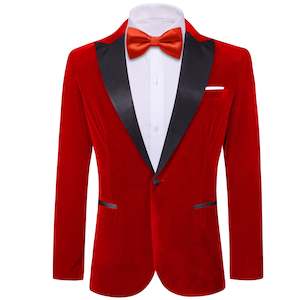 Simon Von Men's Suit Fire Brick Red Solid Silk Peak Collar Blazer Suit-XX-0058