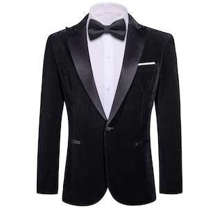 Simon Von Men's Suit Classic Black Solid Silk Peak Collar Blazer Suit-XX-0059