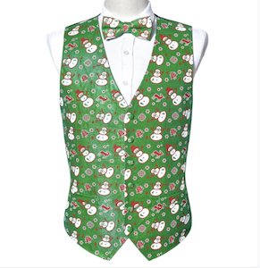 GREEN CHRISTMAS SILK WAISTCOAT VEST BOWTIE VEST SUIT SET-MJ-2055