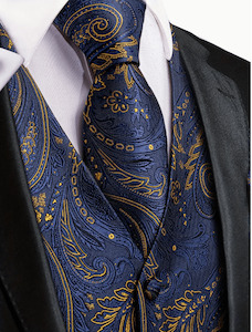 Men's Elegant Blue Paisley Waistcoat Set ,Polyester 100% - Includes Necktie…