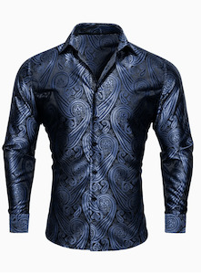 Menswear: Mens Paisley Shirt Men's Dress Shirts - Elegant Plus Size Men's Tuxedo Shirt, Lapel Collar, Button Closure, Regular Fit - 100% Polyester, Non-Stretch, Smooth Fabric, 200g/m²