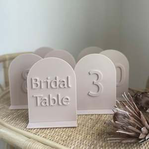 Table Numbers: CURVED ACRYLIC NUDE/BLUSH TABLE NUMBERS