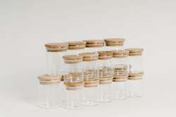 LUXE Glass and Bamboo Spice Jar Package - 12 pack