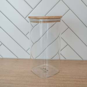 LUXE Square Glass and Bamboo Storage Jar 1500ml