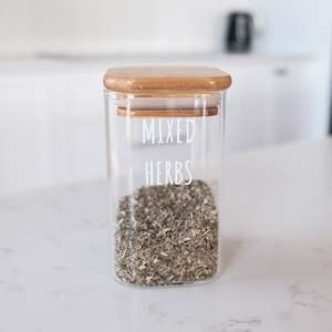 Kitchenware: LUXE Square Glass and Bamboo Spice Jar 250ml