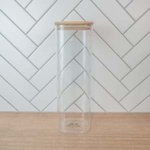 LUXE Square Glass and Bamboo Storage Jar 2500ml