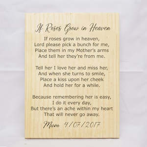 If Roses Grew In Heaven Plaque