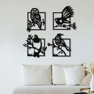 Four Bird - Wall Art (Collage Display) [Tui, Ruru, Fantail, Wood Pigeon]