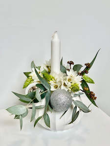 White & Green Candle Arrangement in Ceramic Vase