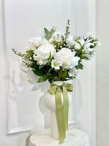 Flower: Silk Peony & White Berry Arrangement (With Vase)