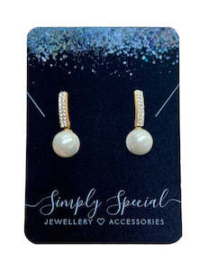 Gold Sparkle Pearl Drop Earrings