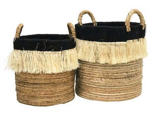 ADELE BASKET NATURAL & BLACK - Small