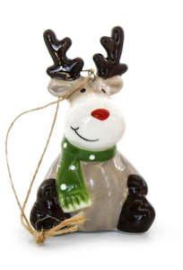 Tree Hanger NZ Reindeer w/Green Scarf