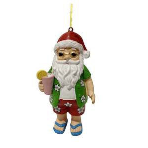 Resin Tree Hanger Summer Santa w/ drink