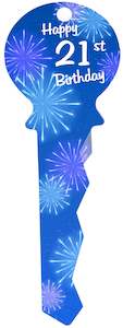 Wooden 21st Key - Fireworks Blue