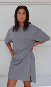 Clothing: Bassike | Reverse Double Jersey Boxy Short Sleeve Dress - Dove Grey