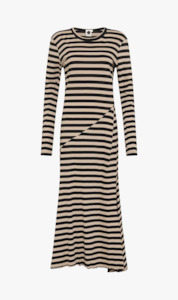 Bassike | Stripe Heritage Paneled L/s Dress - Black/Oat