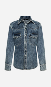 Clothing: Bassike | Denim Darted Western Shirt - Indigo Motley