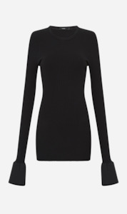 Bassike | Contrast Cuff Rib Long Sleeve T.Shirt - Black