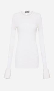 Bassike | Contrast Cuff Rib Long Sleeve T.Shirt - White