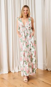 Clothing: Caitlin Crisp | Maxi Tie Back Dress - Pink Floral