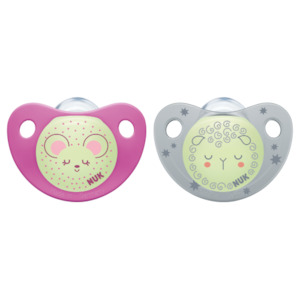 NUK - Glow In The Dark Silicone Soothers Size 0-6 Months Twin Pack