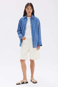 Womens Tops Shirts: Assembly Alya Stripe LS Shirt - Royal/White