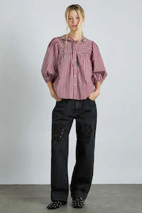 Womens Tops Shirts: Damson Madder Mila Blouse - Cherry Gingham