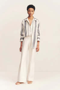 Womens Tops Shirts: Shona Joy Harlow Oversized Shirt - Ivory/Navy