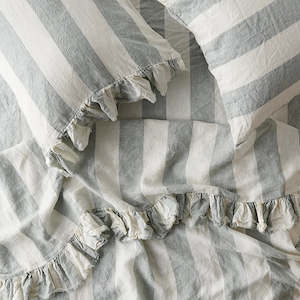 Society Of Wanderers Ruffle Flat Sheet | Fog Stripe