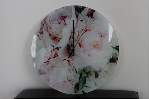 Glass Clock White Peonies 360mm Smart Art Design