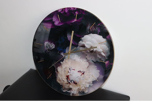 Glass Clock Peonies 360mm Smart Art Design