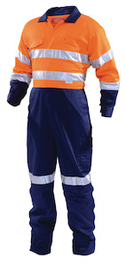 Workhorse, Hi Vis Zip Overall, MOV056 (Pair) - Fluro Orange / Navy - Size: 4