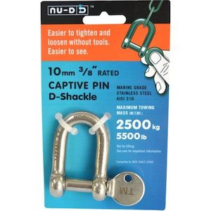 Nu D Tested Shackle - Grade 316 S.S. (10mm X 2500kg)