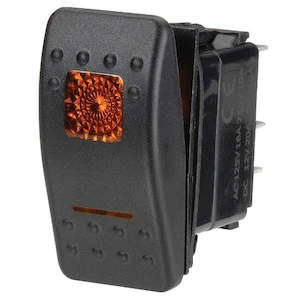 Switches: 12 Volt Illuminated Off / Momentary (On) Sealed Rocker Switch (Amber)