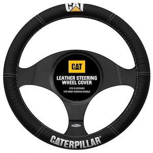 Steering Wheel Covers: CAT STEERING WHEEL COVER BLACK LEATHER