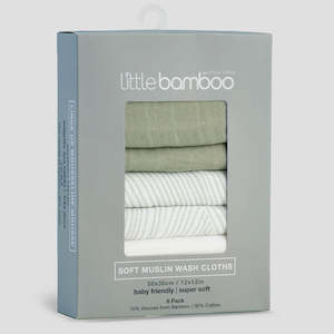 Little Bamboo | Soft Muslin Wash Cloths - 6 Pack - Bayleaf