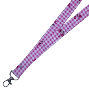 Craft material and supply: ‘Strawberry Gingham’ Fabric Lanyard