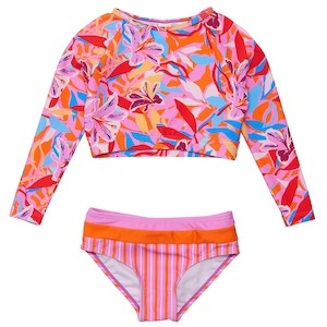 Clothing wholesaling: Blooming Sunset Sustainable Crop LS Rash Set