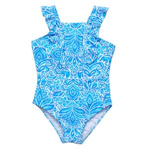 Clothing wholesaling: Santorini Blue Ruffle Shoulder Swimsuit