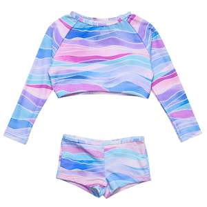 Clothing wholesaling: Water Hues Crop LS Rash Top Set